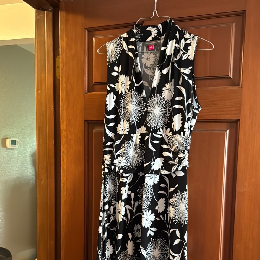 Vince Camuto Black and White Sleeveless Halter Maxi Dress